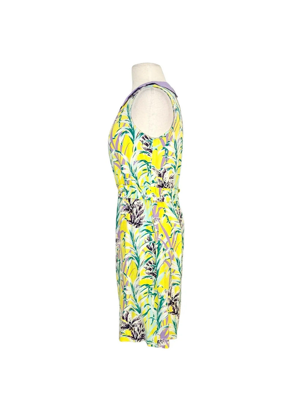 Kate Spade Yellow & Lavender Floral Print Peter Pan Collar Silk Dress